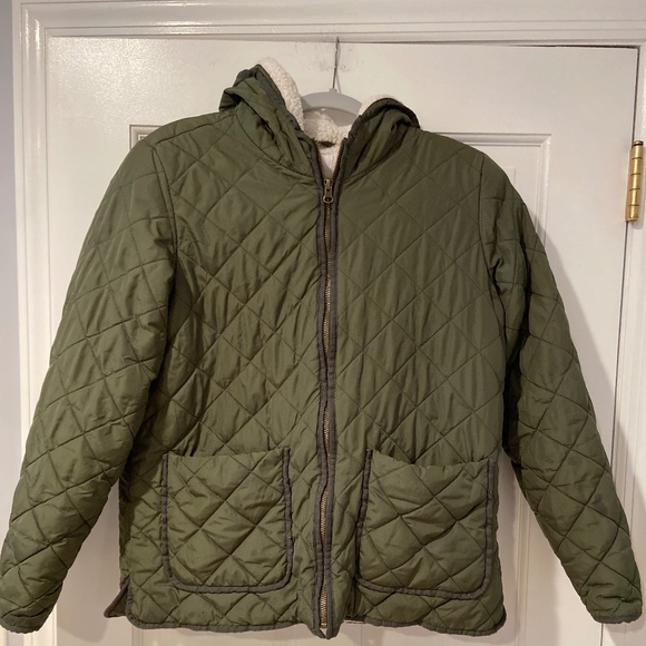 Old Navy Women’s Quilted Hooded Jacket – Sherpa Lined, Olive Green (Medium) - Picture 1 of 10